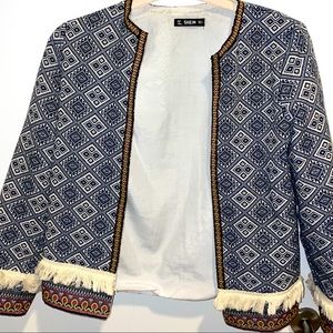 SHEIN Multi-colored blue shein jacket with fringe sleeves in small